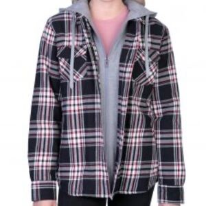 BOSTON TRADERS Women’s SM Sherpa Fleece Flannel Jacket Shacket Red White Black